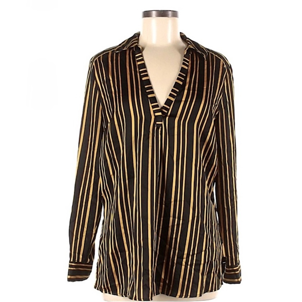 INC concepts black & gold stripe blouse